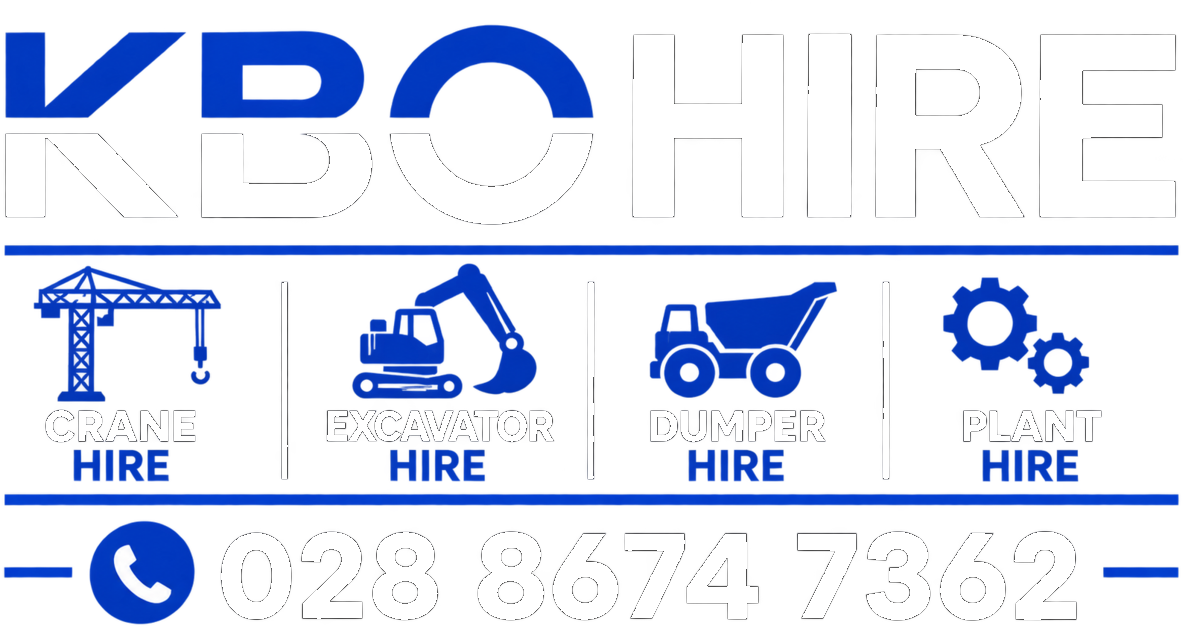 KBO Hire. Crane hire, excavator hire, dumper hire, plant hire. 028 8674 7362